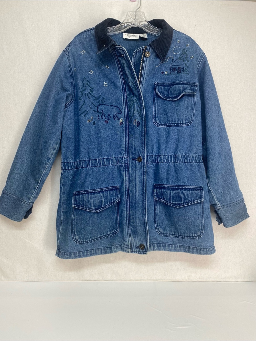 Vintage Denim Chore Jacket Christopher & Banks Medium Embroidered Nature Motif